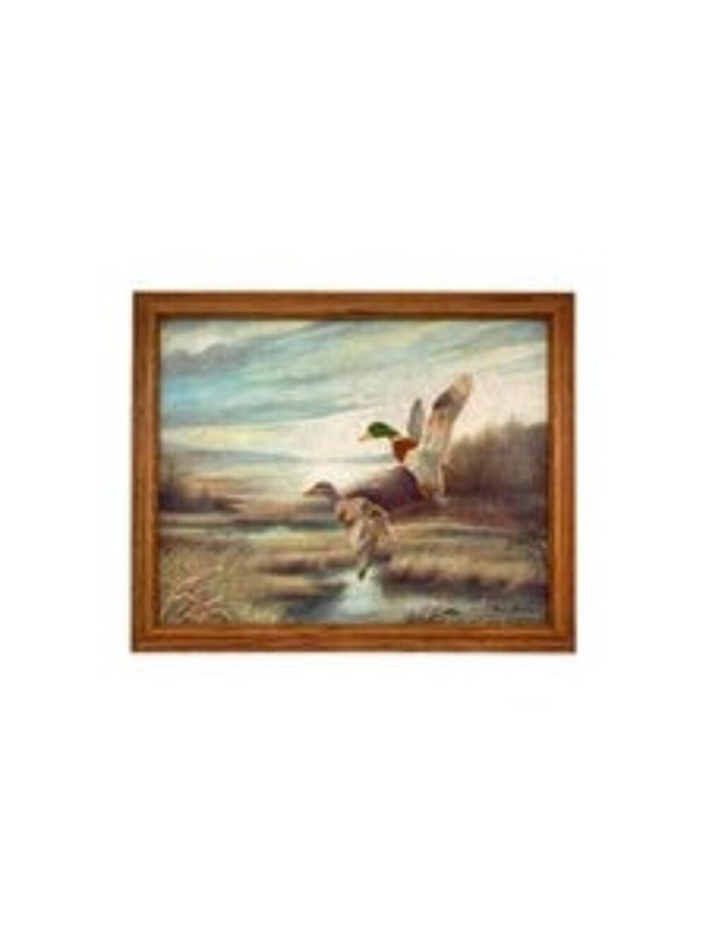 Mallard Duck Embroidery Art Flying Bird Signed Vintage Rustic Cabin Decor